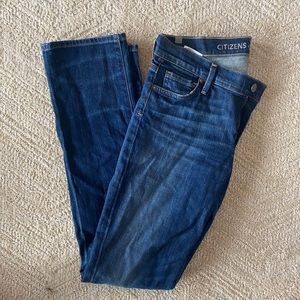 medium wash medium rise straight leg jeans